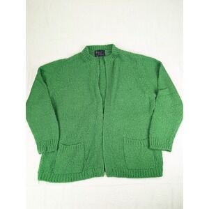 Vintage LeRoy Knitwear Open Cardigan Sweater Women Large Green 60s 70s Grandma